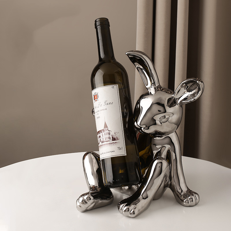 Nordic Light Luxury Cute Rabbit Wine Rack Set Wine Cabinet Decoration Decoration Table Creative Ceramic Wine Glass Holder Decoration - Image 5