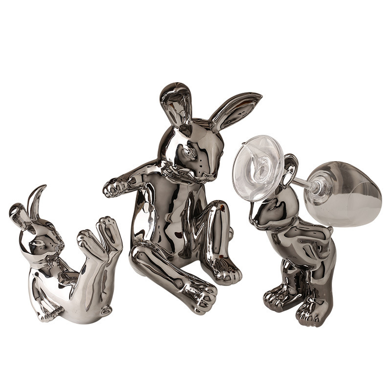 Nordic Light Luxury Cute Rabbit Wine Rack Set Wine Cabinet Decoration Decoration Table Creative Ceramic Wine Glass Holder Decoration - Image 4